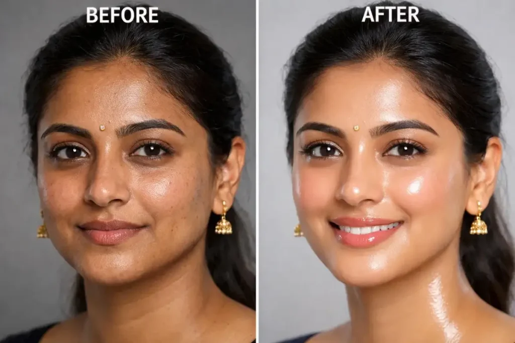 Before and after Korean glass skin treatment results