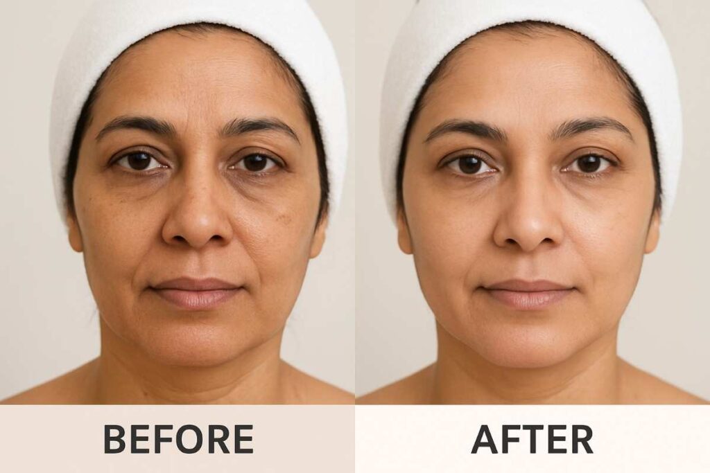 Before and after results of non-surgical HIFU face lift in India