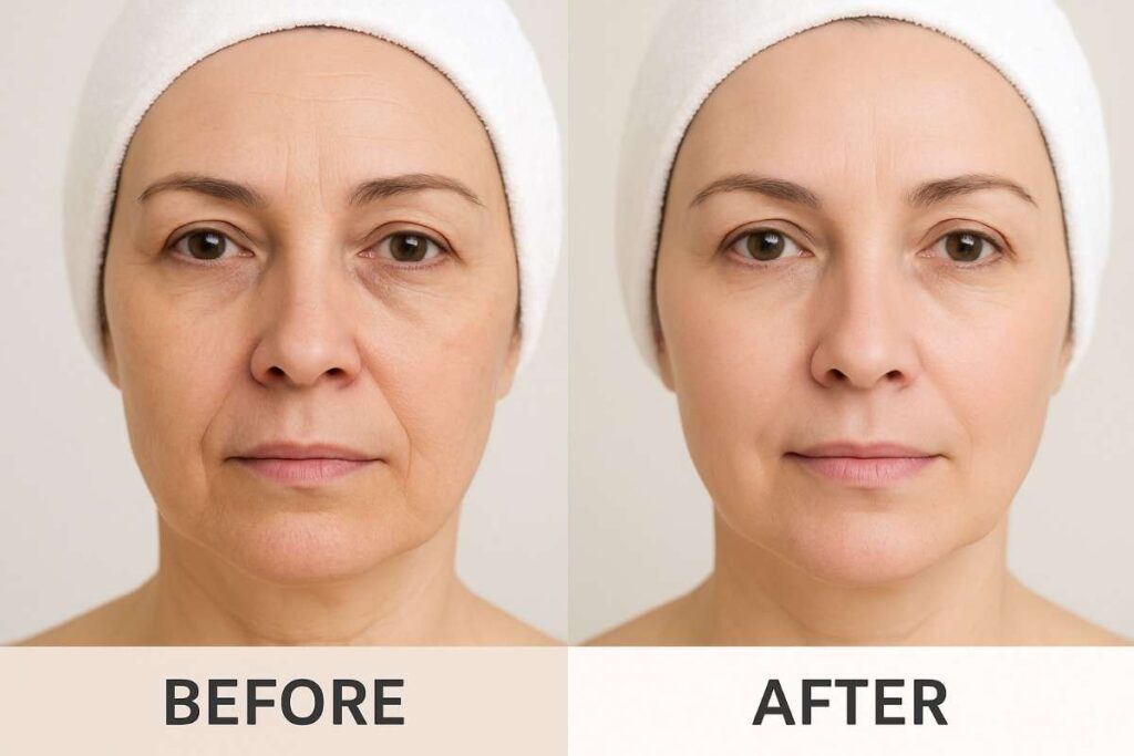 Before and after HIFU treatment by Dr. Reema Arora.