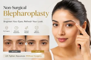 Non-Surgical Blepharoplasty before and after results for an Indian woman