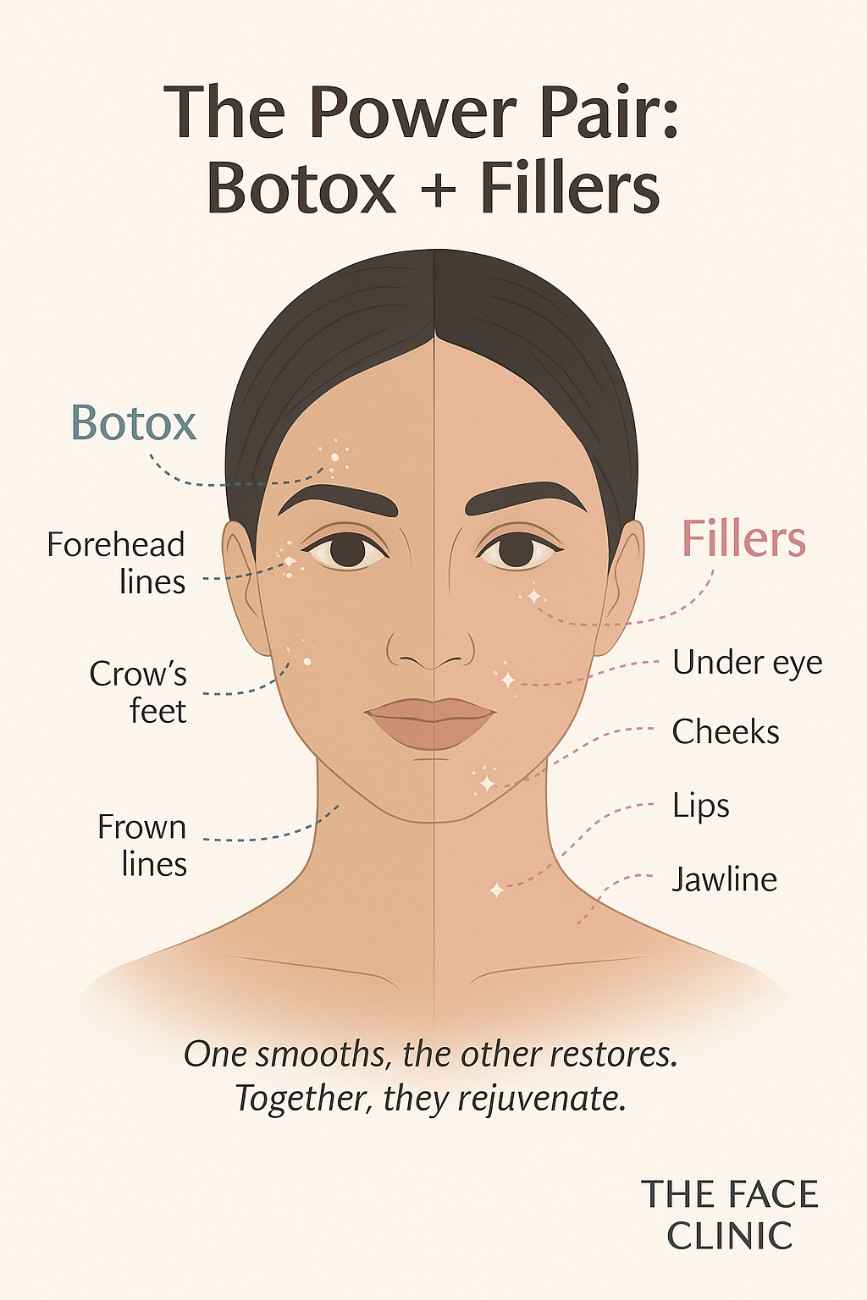 Graphic highlighting male facial enhancement with dermal fillers for chin, jawline, under eye hollows, and acne scars.