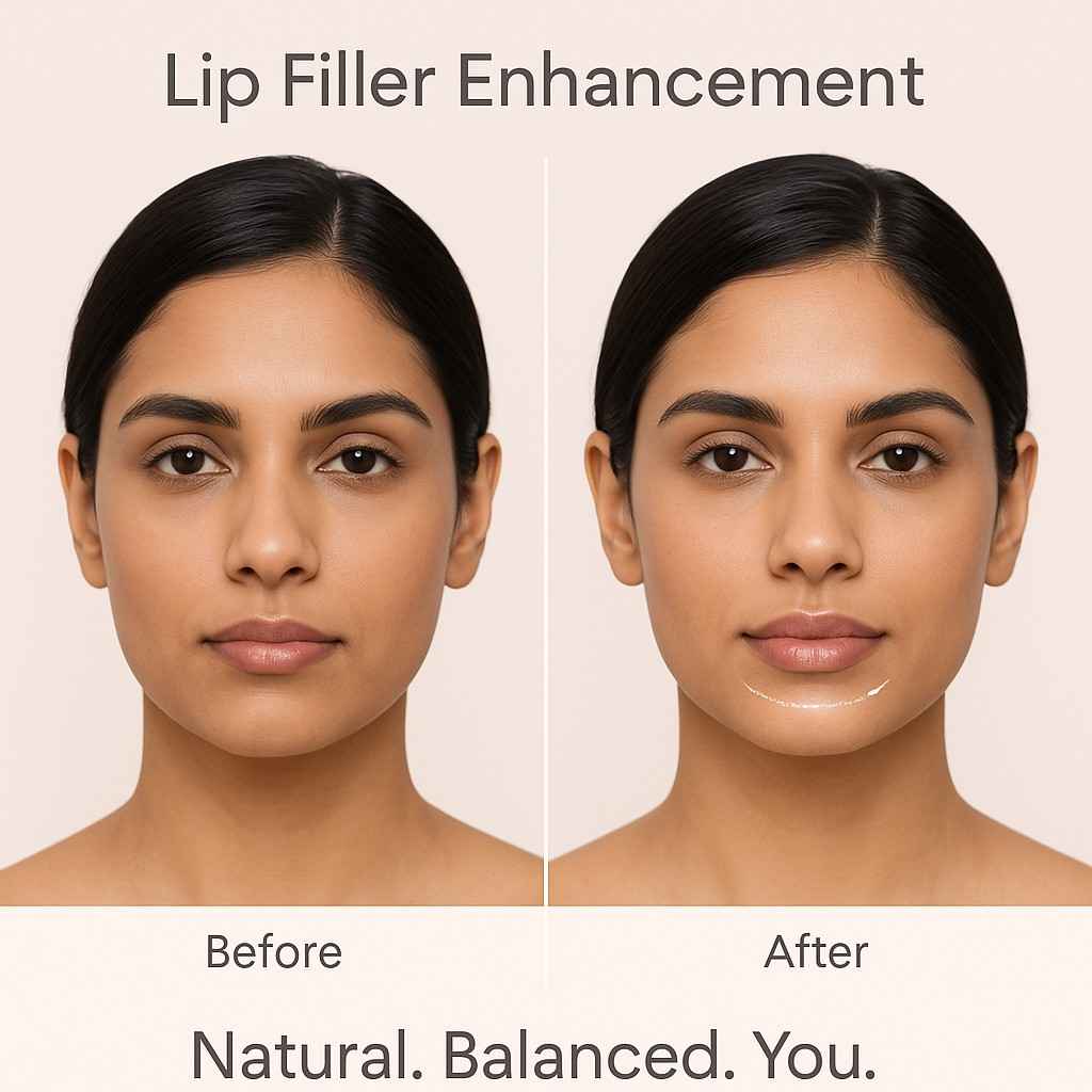 Natural lip enhancement with filler – before and after by Dr. Reema Arora in Delhi, India