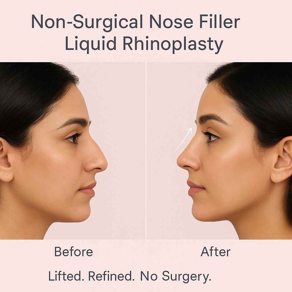 Non-surgical liquid rhinoplasty – nose filler before and after by Dr. Reema Arora in Delhi, India