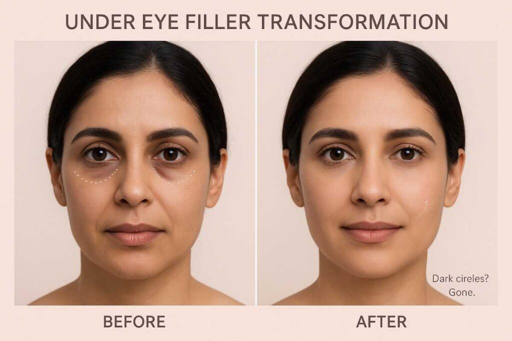 Tear trough filler for dark circles – under eye filler result by Dr. Reema Arora, Delhi, India