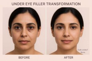 Tear trough filler for dark circles – under eye filler result by Dr. Reema Arora, Delhi, India