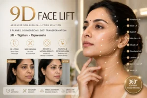 Mini Face Lift and 9D Facelift treatment showing facial lifting, skin tightening and rejuvenation