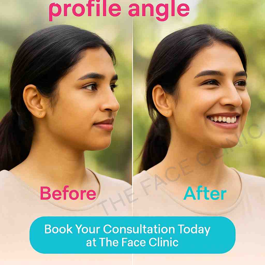 Before and after non-surgical rhinoplasty in Delhi, India – liquid nose job post-surgical refinement case | The Face Clinic