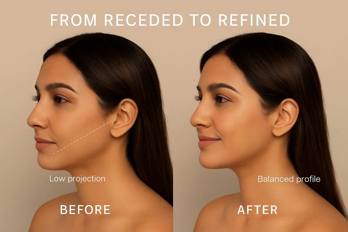 Improved side profile after dermal chin filler for facial harmony.