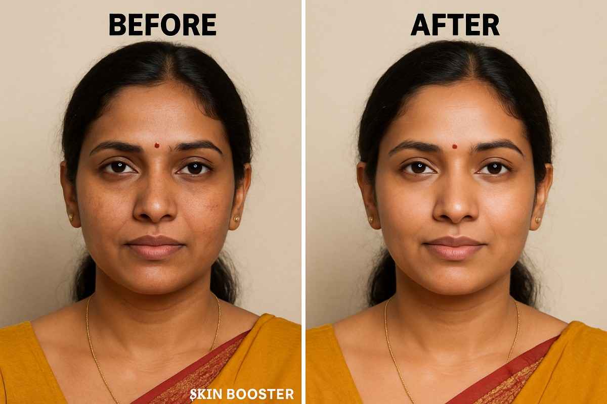 Indian woman showcasing youthful glow after skin rejuvenation skin booster by Dr. Reema Arora.