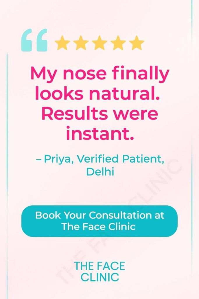 Patient testimonial non-surgical rhinoplasty Delhi – filler nose job review, liquid rhinoplasty testimonial India | The Face Clinic"