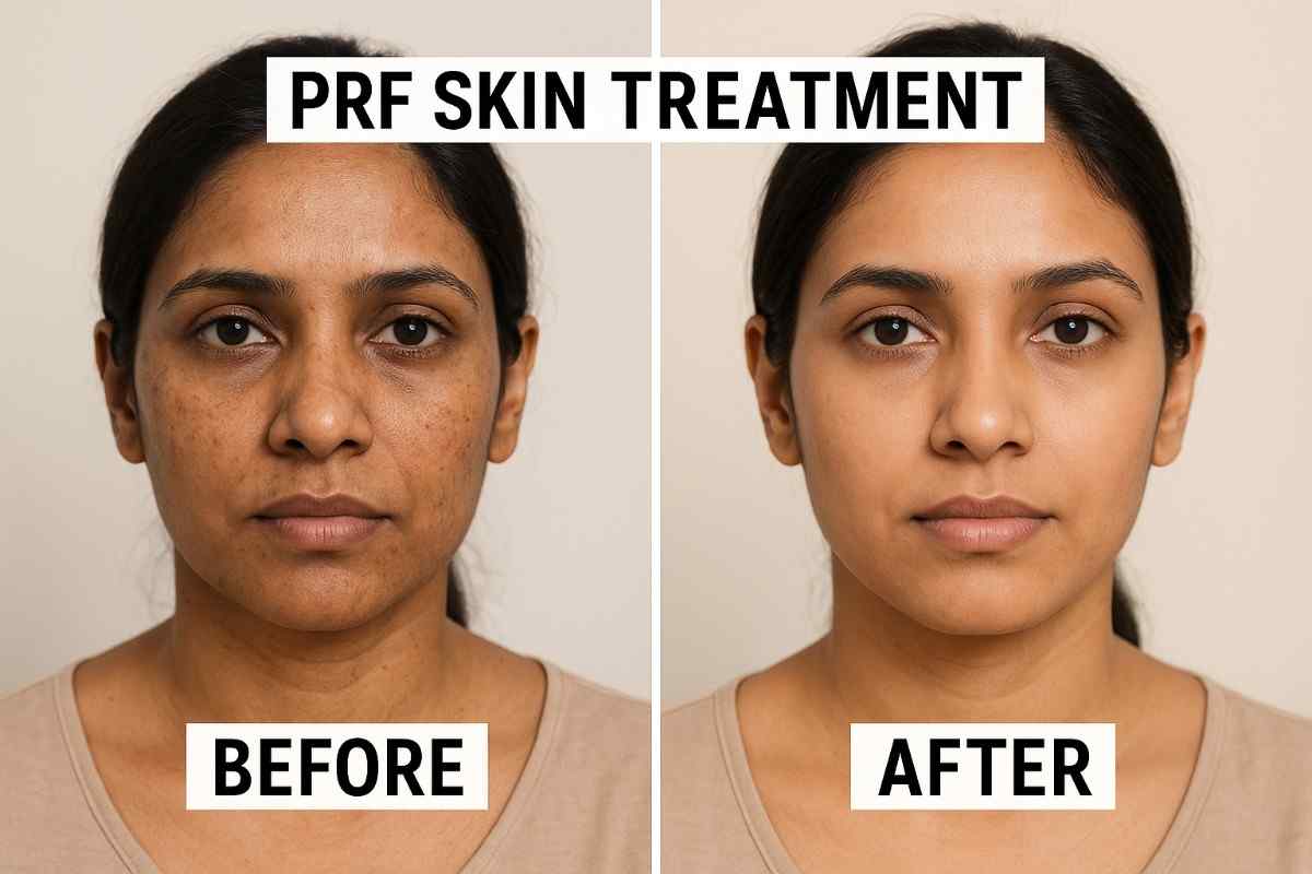 Before and after results of PRF hair restoration treatment by Dr. Reema Arora showing improved hair density and growth.