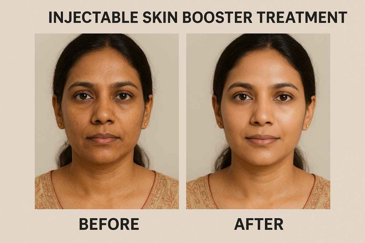 Indian woman touching her cheek with radiant skin post injectable skin booster treatment.