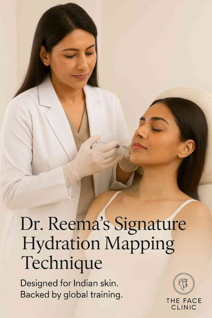 Dr. Reema Arora performing Skinvive hydration mapping injection on Indian patient in Delhi – expert Juvéderm technique for skin glow without volume