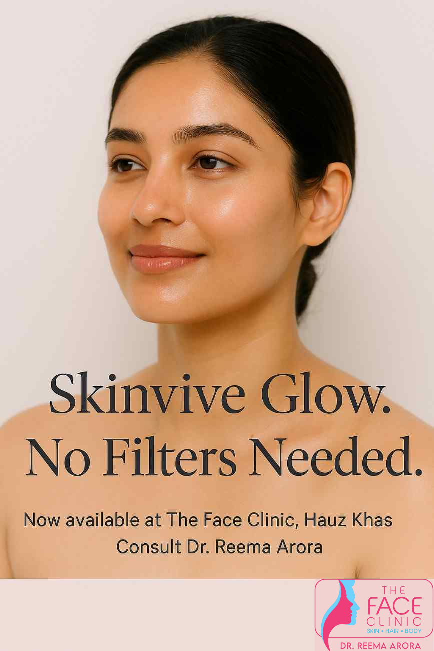 Indian woman with radiant, dewy skin after Skinvive treatment at The Face Clinic Delhi – no makeup, no filters, just glow-up with Juvéderm injectable