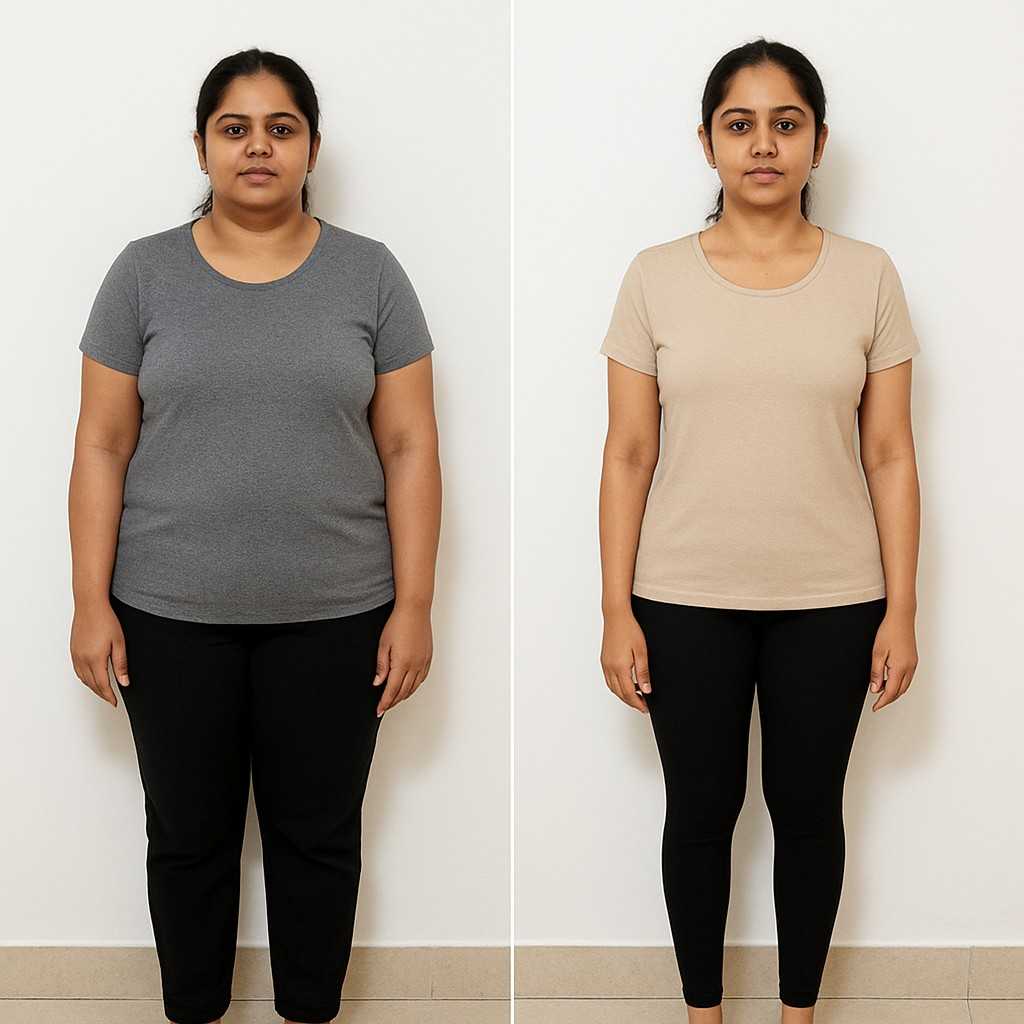 Before and after transformation of an Indian woman after medical weight loss treatment