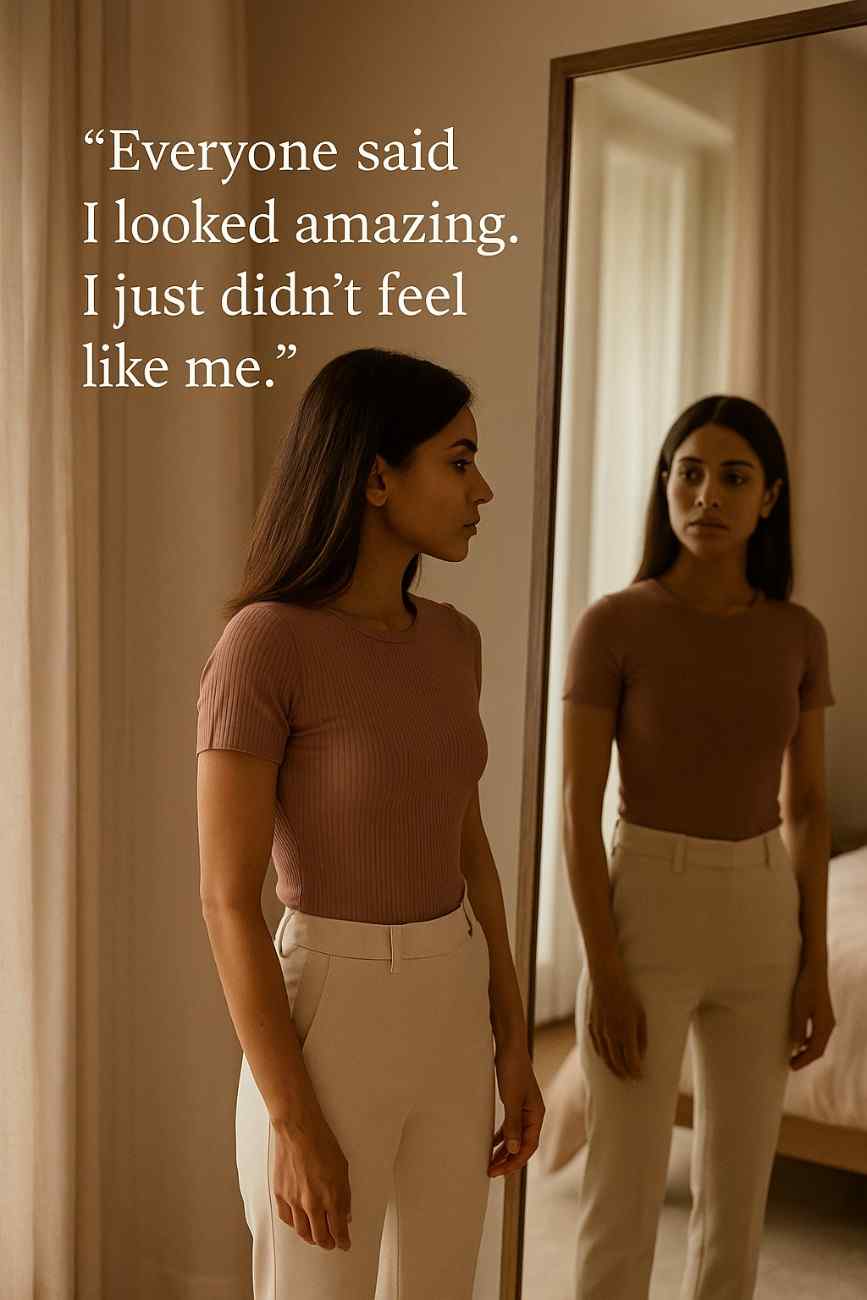 Emotional photo of young Indian bride-to-be dealing with body image issues despite weight loss with Wegovy