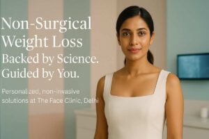 Indian woman exploring Best weight loss Clinic in options at The Face Clinic Delhi – best non-invasive weight loss in India
