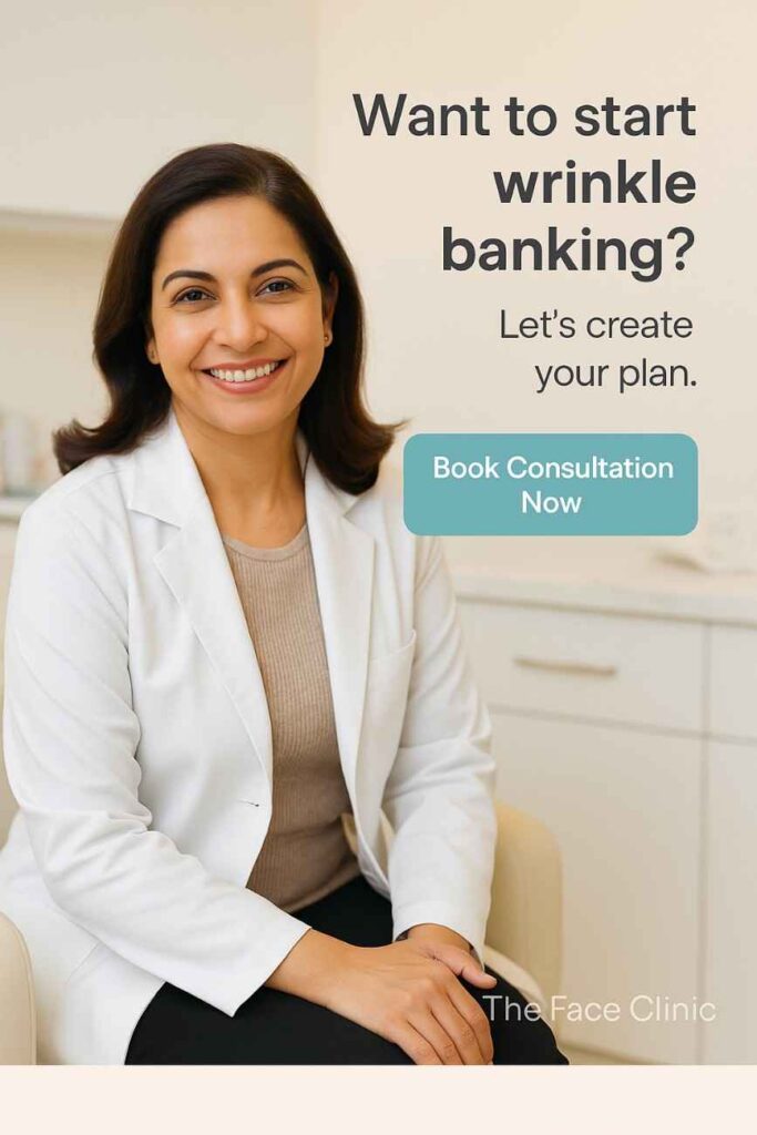 Dr. Reema Arora offering consultation for anti-aging wrinkle banking in Delhi – mid-blog call-to-action at The Face Clinic