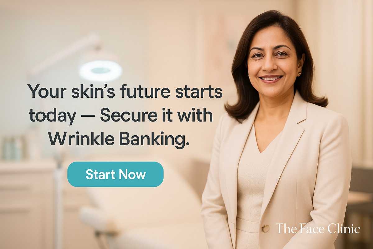 Anti-aging wrinkle banking consultation in South Delhi by Dr. Reema Arora – closing full-width call-to-action for booking at The Face Clinic.