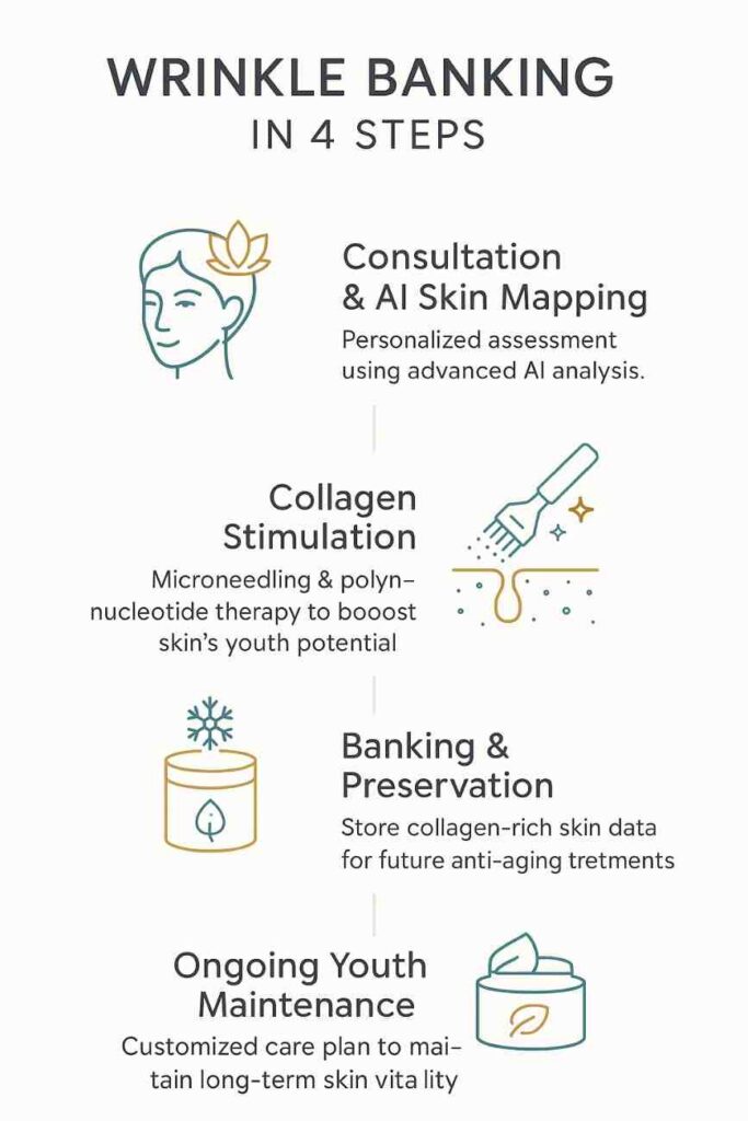 Step-by-step wrinkle banking process for advanced anti-aging treatment in Delhi, India by The Face Clinic and Dr. Reema Arora.