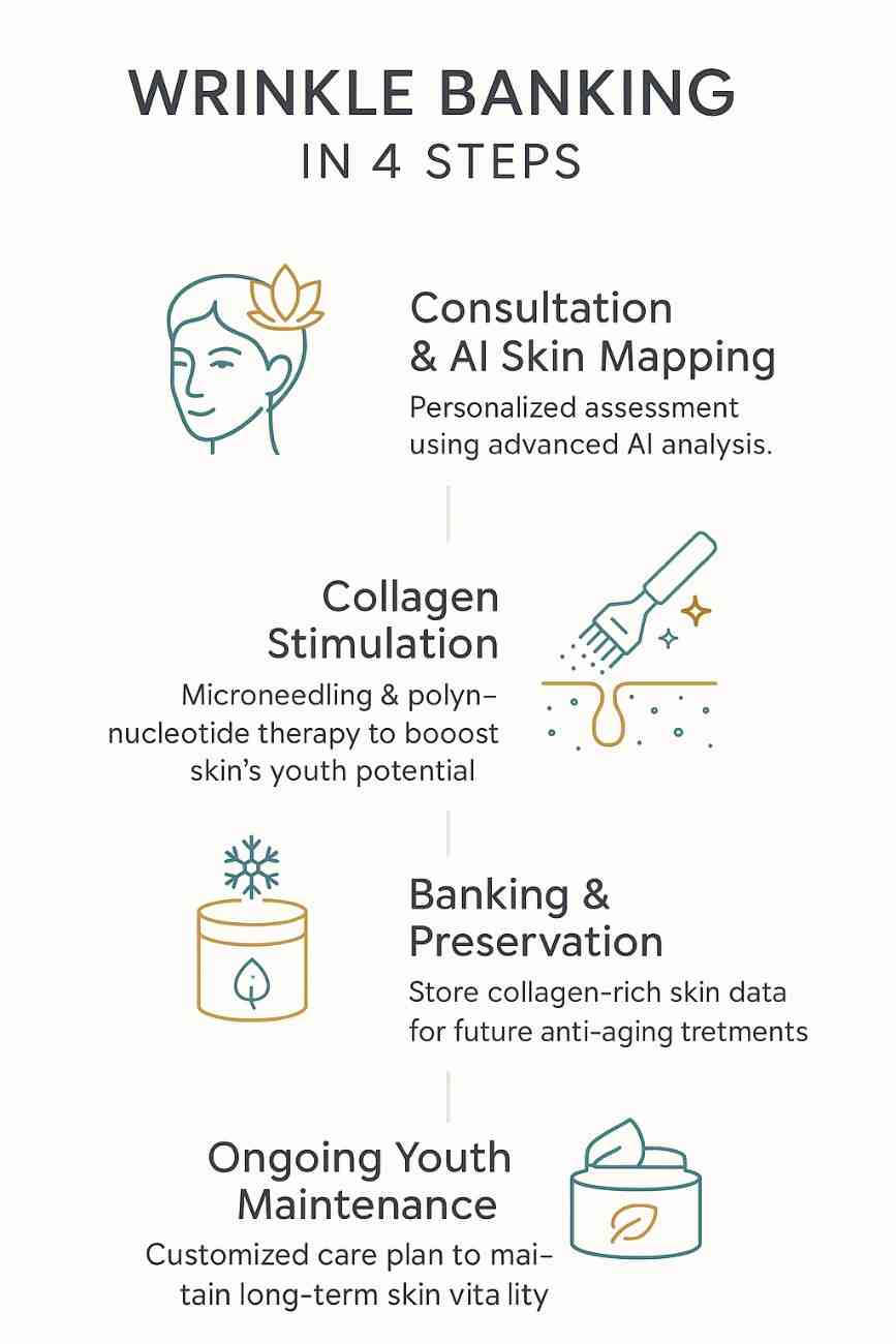 Step-by-step wrinkle banking process for advanced anti-aging treatment in Delhi, India by The Face Clinic and Dr. Reema Arora.