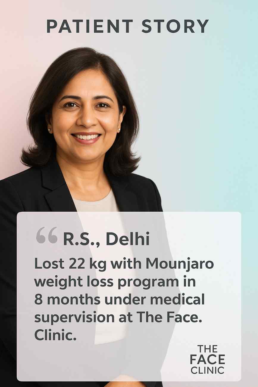 Wegovy vs Mounjaro Myths vs Facts infographic – debunking misconceptions on treatment cost in India (₹15–25K/month, lowest globally), permanence of results, and patient eligibility – The Face Clinic India