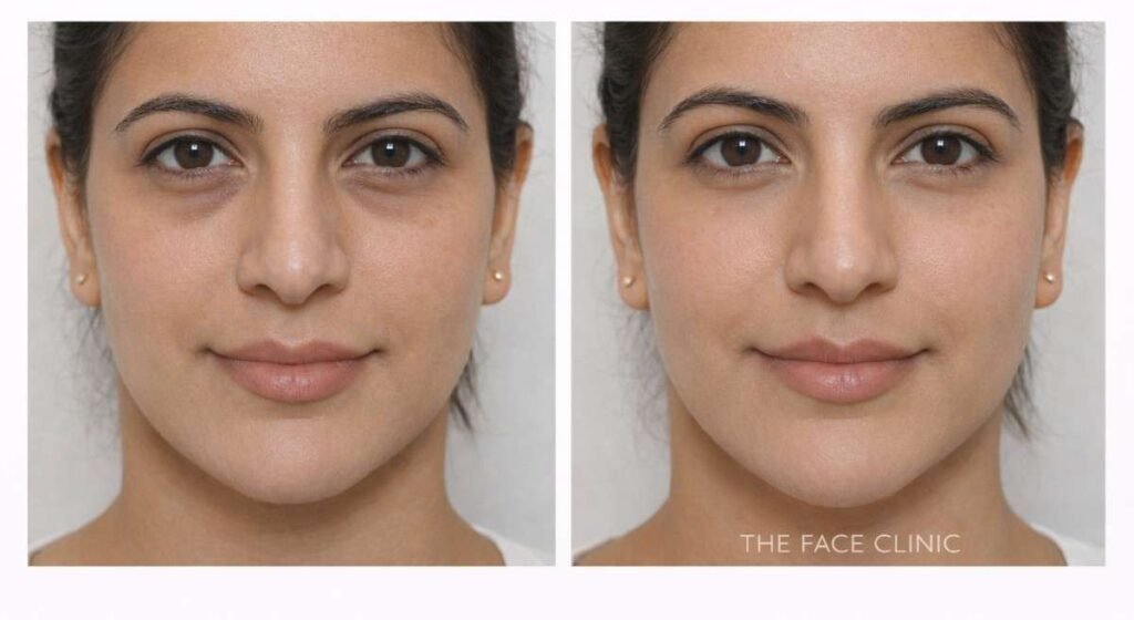 Illustration of under-eye and midface areas assessed for dermal filler treatment