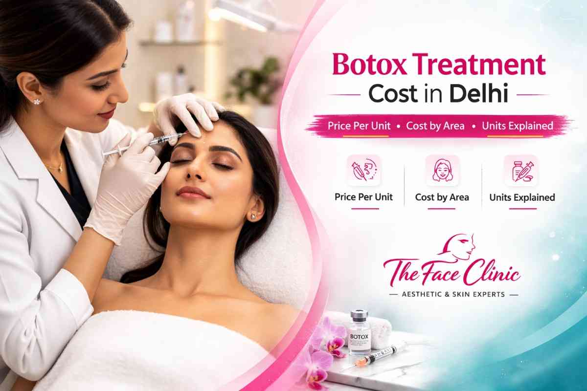 Botox treatment cost in Delhi with doctor injecting forehead explaining price per unit and cost by area