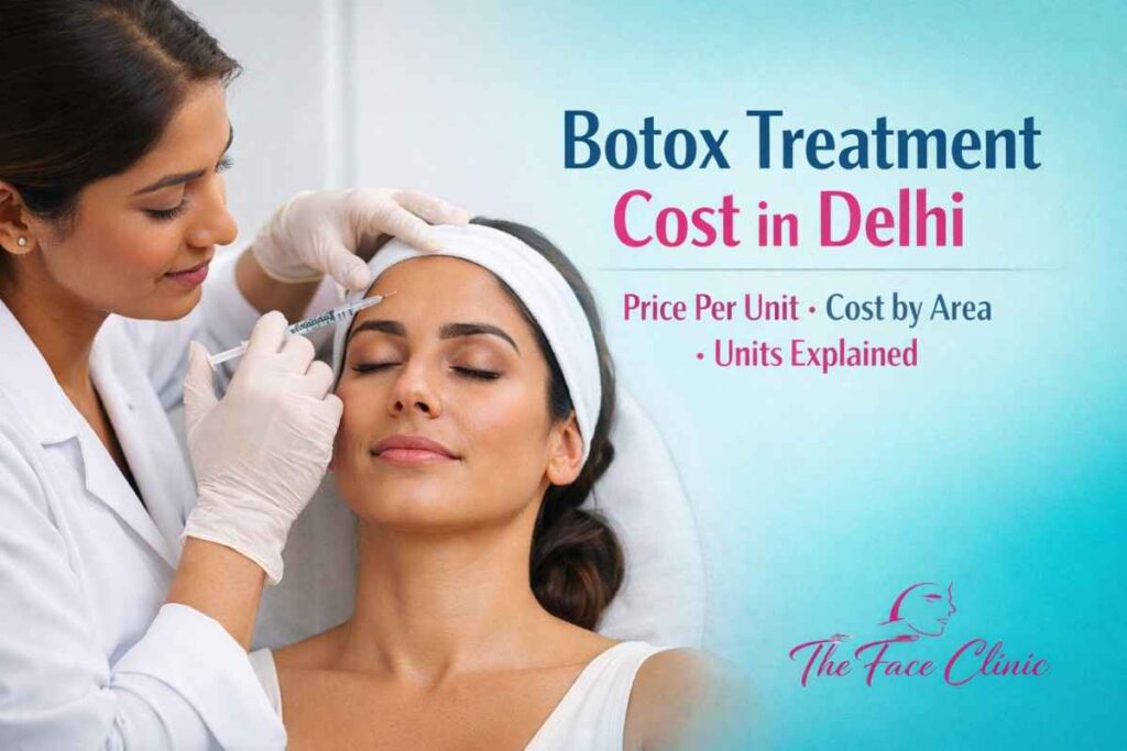 Doctor performing Botox injection on forehead showing Botox treatment cost in Delhi with units explained at aesthetic clinic