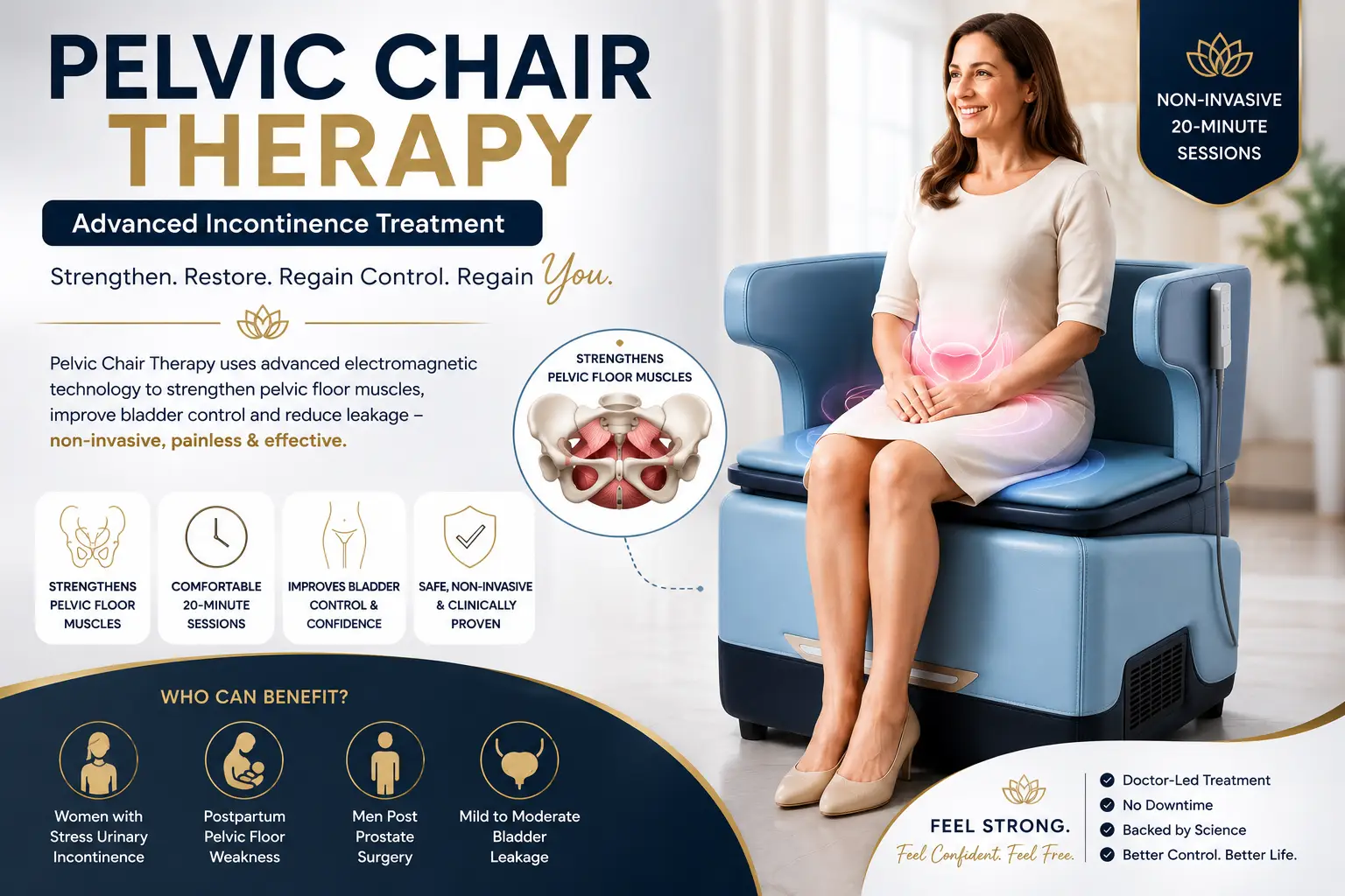 Pelvic Chair Therapy for Urinary Incontinence with pelvic floor muscle strengthening treatment